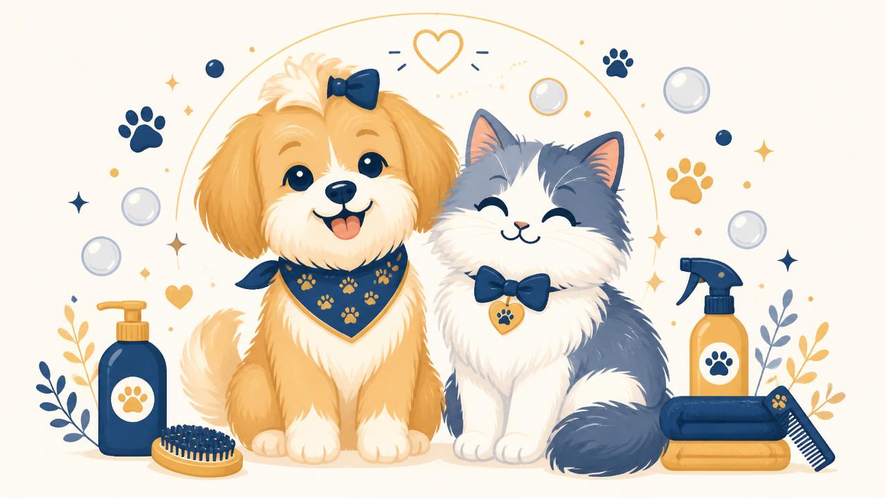Perro y gato felices después del aseo